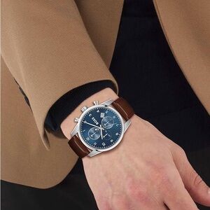 BOSS BLACK-DIAL CHRONOGRAPH WATCH WITH LEATHER STRAP